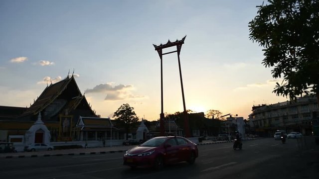 4K Day to night time lapse of Giant swing landmark in Bangkok city