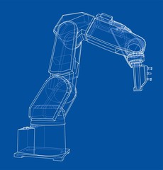 Fototapeta na wymiar 3D outline Robotic arm. Vector rendering of 3d
