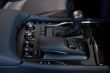 Fototapeta na wymiar Interior of new modern car with automatic transmission. Modern transportation.