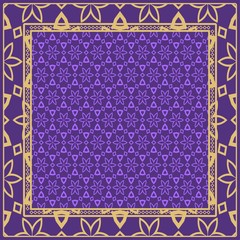 Geometric Pattern with hand-drawing floral ornament. illustration. For fabric, textile, bandana.