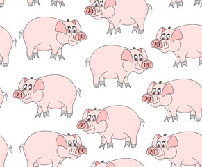 Decorative vector seamless pattern with cute funny pigs