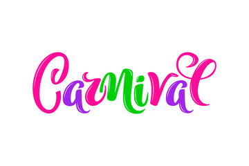 Carnival hand drawn lettering for Brasil carnaval, Mardi Gras, Spain carnival festival concept for celebration poster, banner, logo, icon, printing. Vector typography isolated, without background