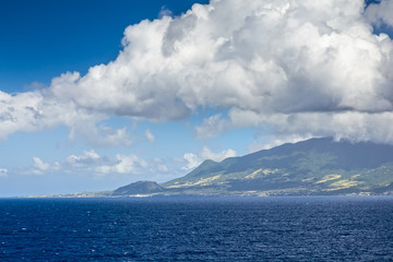 Coastline along a Saint Kitts and Nevis island in Caribbean sea