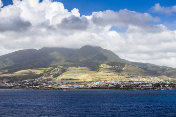 Fototapeta na wymiar Coastline along a Saint Kitts and Nevis island in Caribbean sea