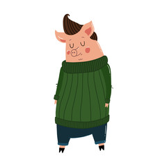 Character funny pig on isolated background