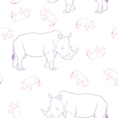 Nosorożec wektorowy bezszwowy wzór dla tkaniny, tkaniny, mody ubrania. Ilustracja zwierząt na białym tle - 237374086