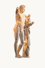 Fototapeta na wymiar Hermes and the Infant Dionysus or the Hermes of Praxiteles, an ancient Greek sculpture discovered in 1877 in the ruins of Temple of Hera in ancient Olympia, in Peloponnese, Greece 