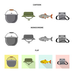 Isolated object of fish and fishing symbol. Set of fish and equipment vector icon for stock.