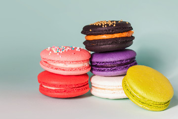 A set of French macaron. French sweets. A lot of colourful cakes