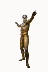 Isolated bronze statue of Zeus or Poseidon in a white background
