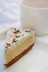 Break time concept with cake and coffee.