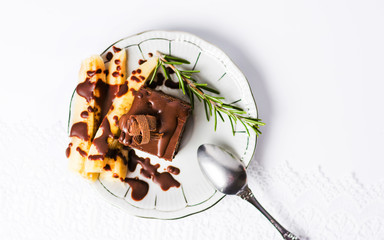 Chocolate cake with fruit on a plate