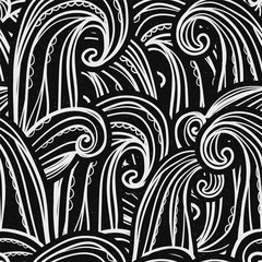 Abstract background with waves. Drawn seamless pattern. Can be used as wallpaper, desktop, wrapping, fabric or background for your blog, covers, cards. Black and white.