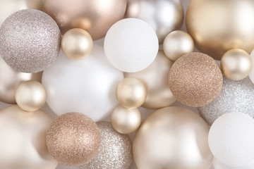 Festive background of metallic Christmas balls