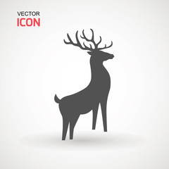 Deer running silhouette , Reinder icon design for Xmas cards, banners and flyers, vector illustration isolated on white background. Logo template. Elk logotype. Hunting.