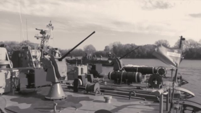 Battle Ship is Moving into Action / Battle ship sails into armed combat.