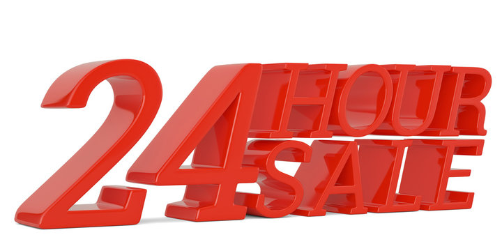 24 hour sale text isolated on white background 3D illustration.