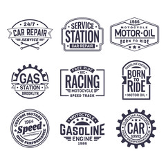 Labels for gas station,car repair service,racing