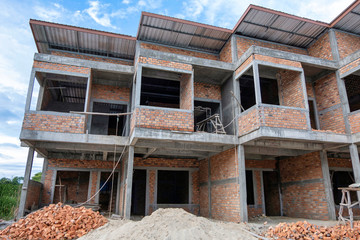 Unfinished commercial buildings are under construction / work in progress