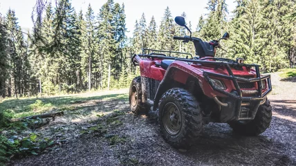 red quad bike in the forest, side and front view © domarevatanya