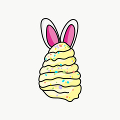 Vector of an ice cream with rabbit ears decorated with colorful candies.