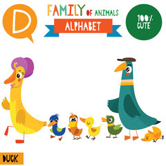 Letter D-Mega big set.Cute vector alphabet with family of animals in cartoon style.