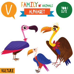 Letter V-Mega big set.Cute vector alphabet with family of animals in cartoon style. © ovocheva
