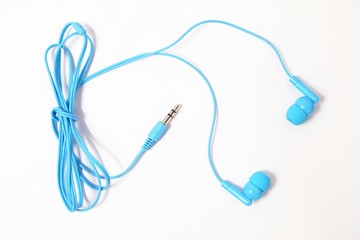 Headphones blue on white background.
