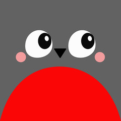 Bullfinch red bird square head face icon. Big eyes, beak. Merry Christmas. Happy New Year. Cute cartoon funny kawaii character. Winter background. Greeting card. Flat design.