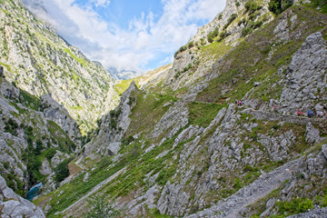 The Cares Gorge (Rio Cares) and Cares Trail (Ruta del Cares), Picos de Europa, Asturias, Spain.