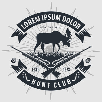 Vintage style hunt club logo with hunting rifles and moose. Vector  illustration Stock Vector | Adobe Stock