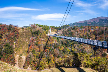 Kuju, oita, Japan, November 11, 2018: Kokonoe Yume Suspension Bridge (otsurihashi), the most highest suspension bridge for walkway in Japan.