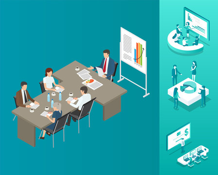 Meeting of Boss and Workers Vector Illustration