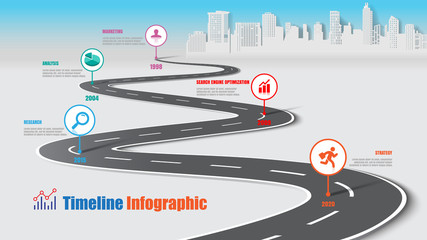 Business road map timeline infographic city designed for abstract background template milestone element modern diagram process technology digital marketing data presentation chart Vector illustration