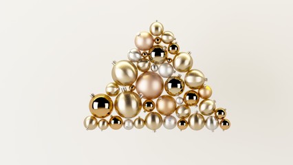3d rendering Cristmas concept: Christmas tree made from golden and silver christmas balls. Creative Christmas concept.
