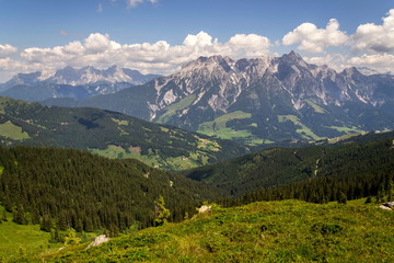 Leogang Mountains Leoganger Steinberge with highest peak Birnhorn, idyllic summer landscape Alps, Zell am See district, Salzburg federal state, Austria