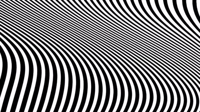 Psychedelic black and white animation with wavy stripes. Optical art video.