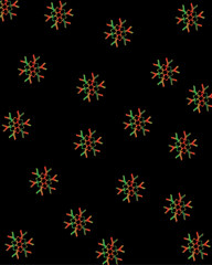 Christmas-Black Background with Colorful Snow Flakes