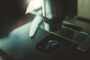 Optical microscope - science and laboratory equipment. Microscope is used for conducting planned, research experiments, educational demonstrations in medical and clinical laboratories.