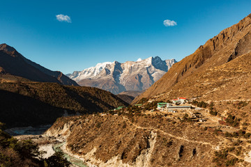 Everest Base Camp Trek. View of the Himalayan valley. The village of Pangboche. Nepal.