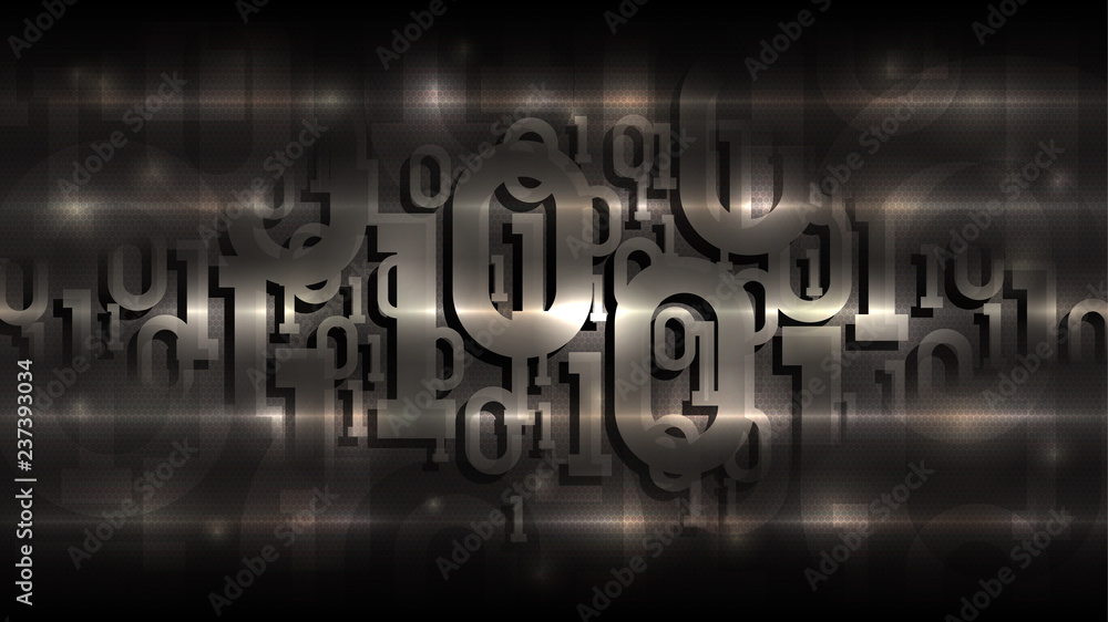 Poster binary matrix code on a dark background, shadow digital code in abstract futuristic cyberspace, arti