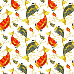 Vector Carps seamless pattern with koi fishes top view background. Nice wrapping paper or textile repeatable print.