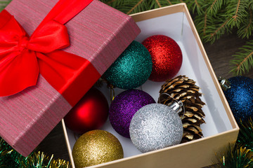 Christmas tree decorations for the open box