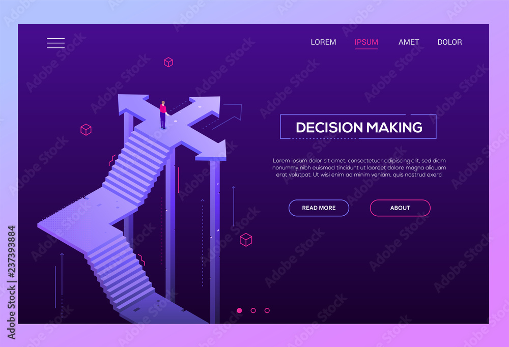 Poster decision making - modern isometric vector website header