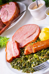 a delicious genuine oldenburger kale with peeked pinkel sausage