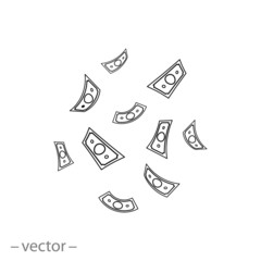 a lot of paper banknotes falling dollar icon vector