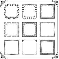Vintage set of elements. Different square elements for decoration and design frames, cards, menus, backgrounds and monograms. Classic patterns. Set of black vintage patterns