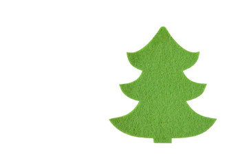 Isolated felt toy in the form of a Christmas tree on white background.