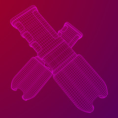 Police electro shocker taser stun gun. Wireframe low poly mesh vector illustration