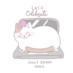 Cartoon cute cat sleeping notebook vector.